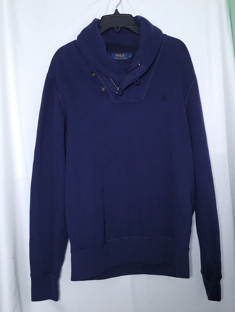 POLO RALPH LAUREN Men's Shawl Collar Long Sleeve Pullover In Navy LARGE (NWT)